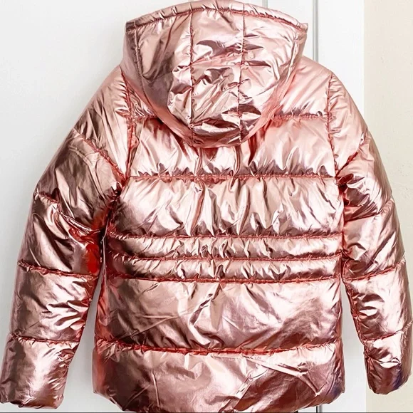 Rose Gold Metallic Bubble Jacket with Hood - Picture 4 of 7